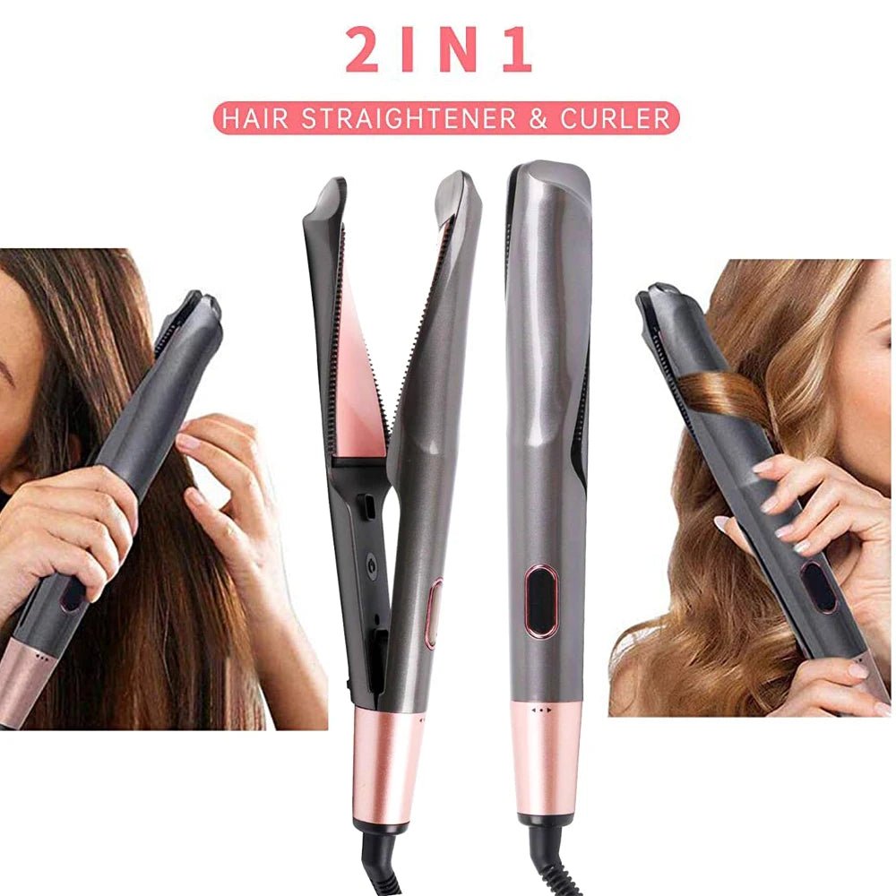 2 - in - 1 Hair Straightener & Curler with Ceramic Plates - GrottonGlowDrop