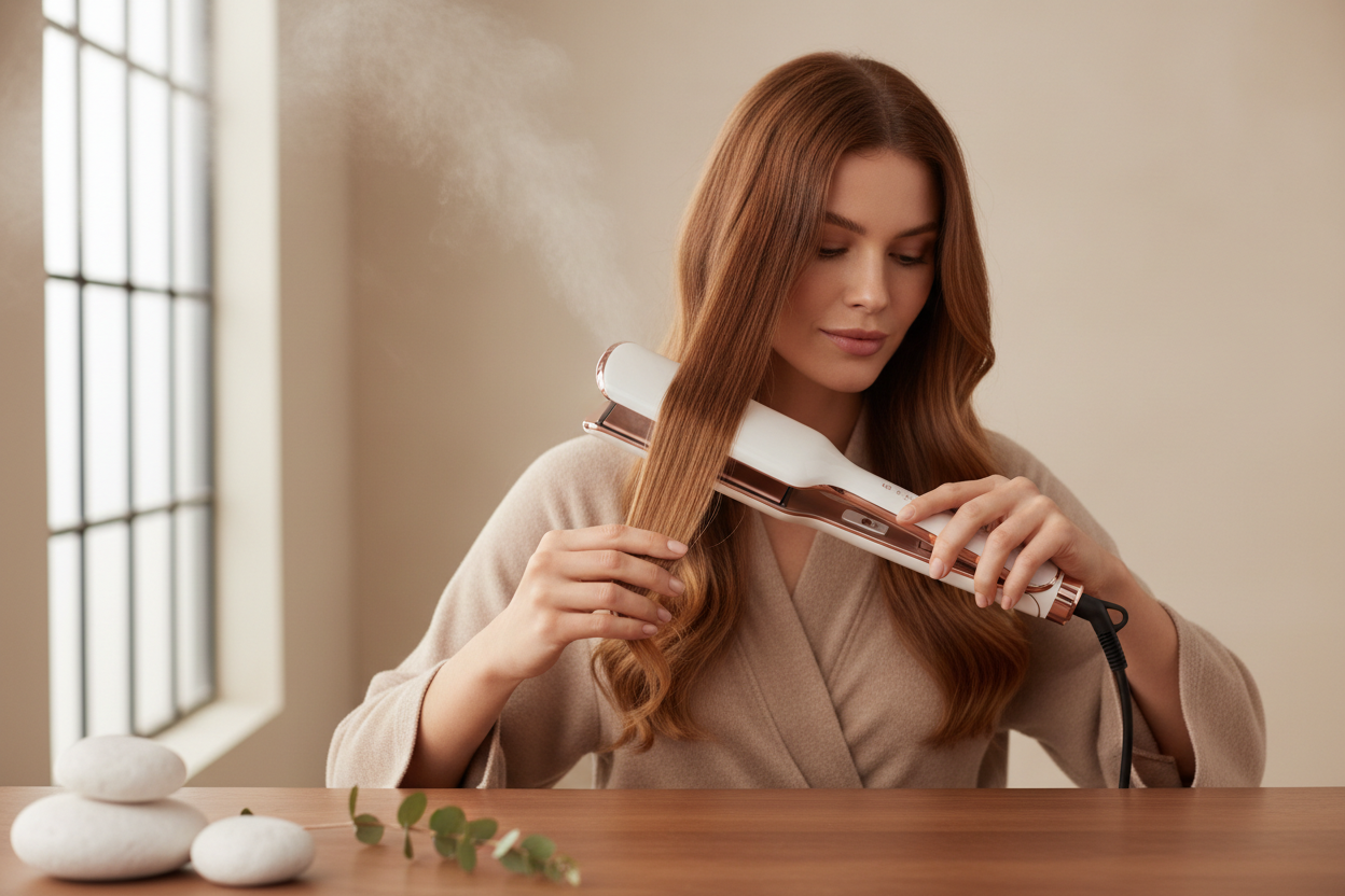 a women using a essential hair tool 