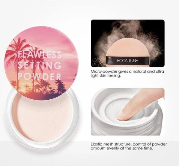 Loose setting powder makeup open jar soft focus product photo